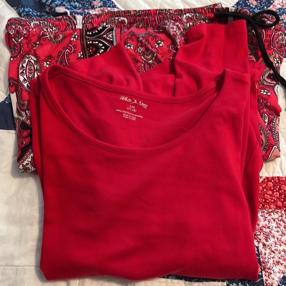 TWO PIECE P’J SET RED WHITE STAG LONG SLEEVE TOP L DRAWSTRING ELASTIC BOTTOMS XL - Picture 8 of 8